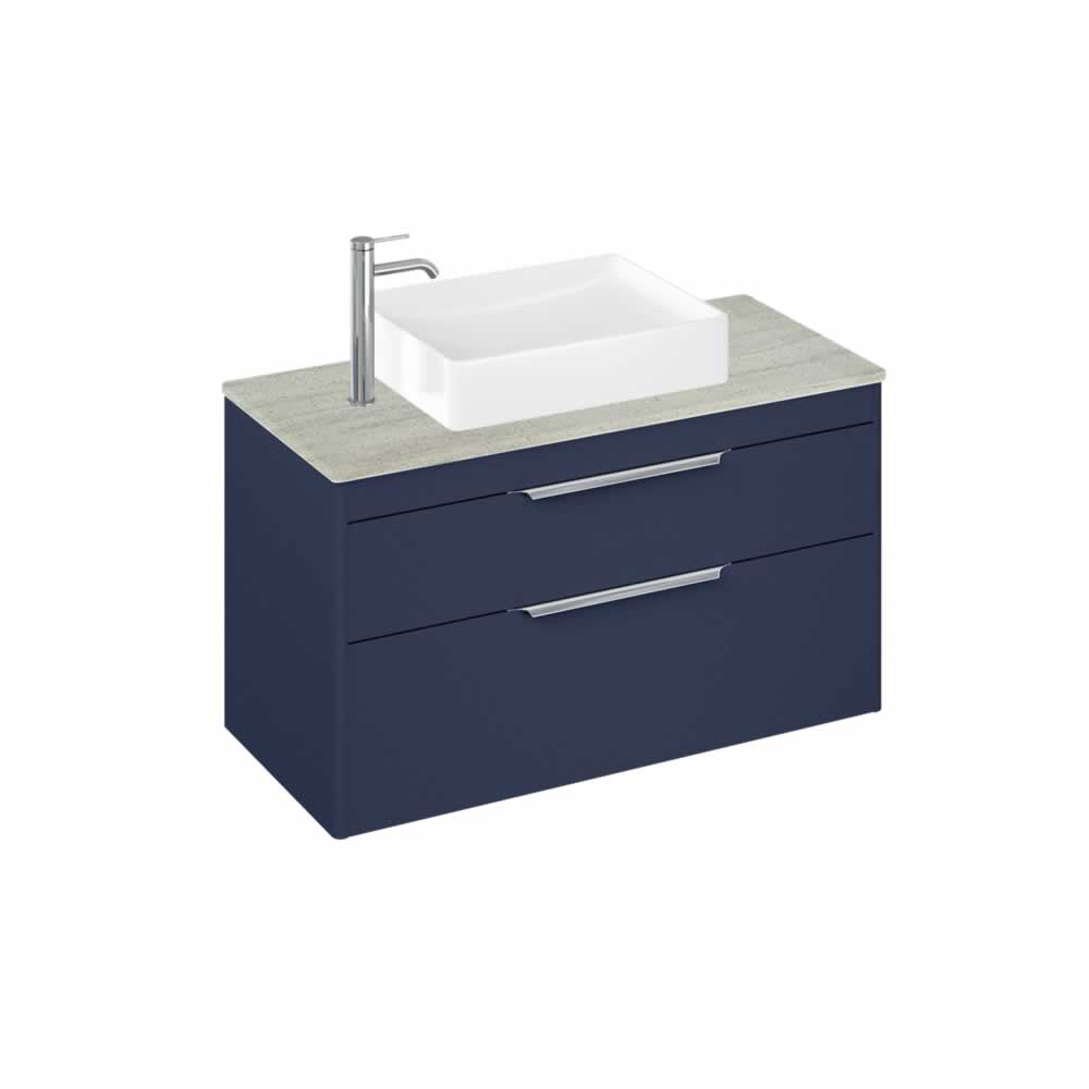 Shoreditch 100cm double drawer Matt Blue with Concrete Haze Worktop and Quad Countertop Basin